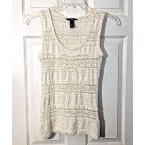 H&M Womens Top White Cream Ivory Lace Gauze Small Blouse Frilly Sleeveless